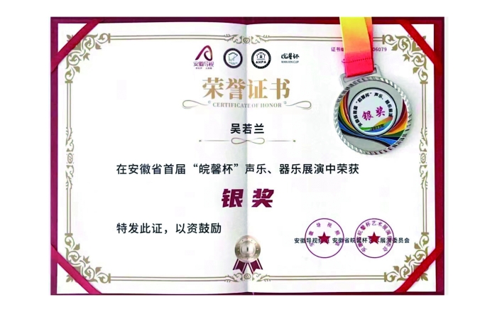 安徽省首屆“皖馨杯”聲樂、器樂展演銀獎(jiǎng)
