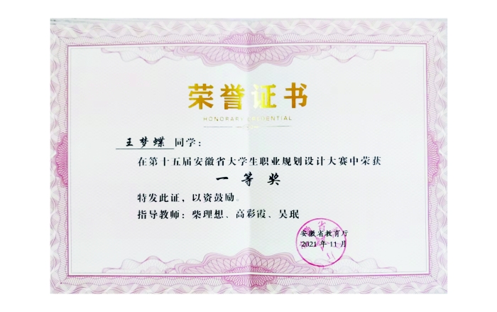 第十五屆安徽省大學(xué)生職業(yè)規(guī)劃設(shè)計(jì)大賽一等獎(jiǎng)